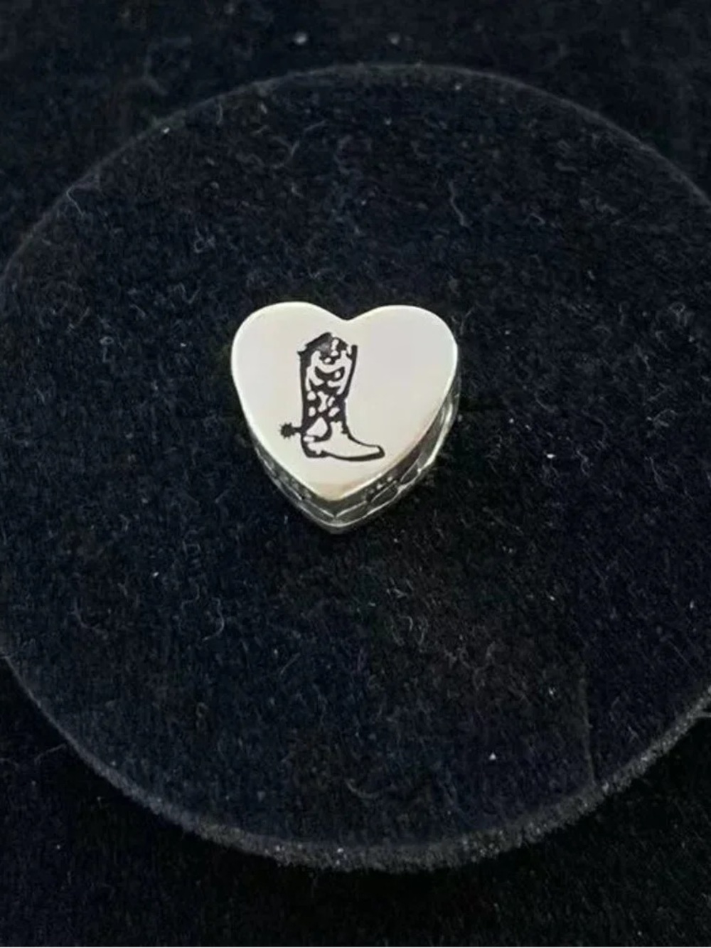 Pandora Silver Heart Charm with Black Cowboy Boot Accent